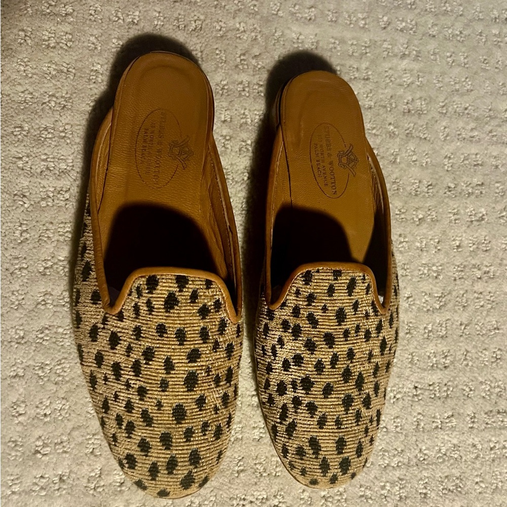 Stubbs and Wootton fabric animal print mules sz 7.5